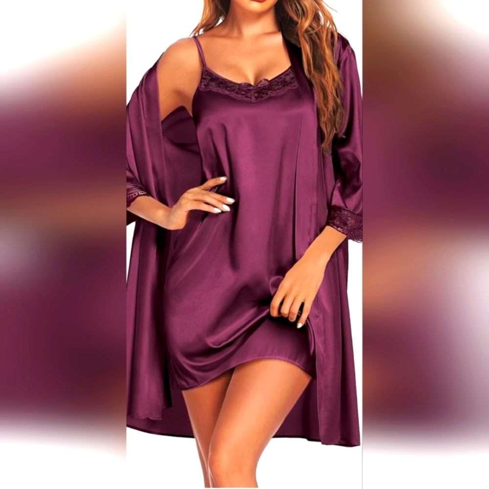 Women's (EKOUAER) Plus Size Sleepwear Set - (PLUM RED)